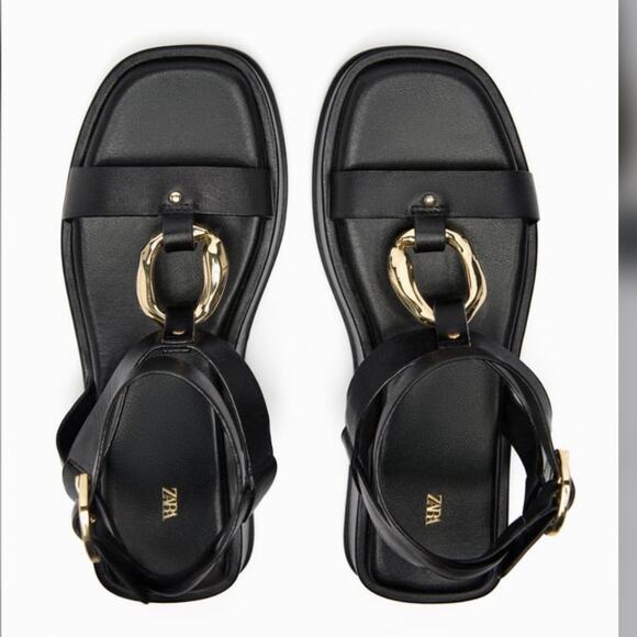 Zara Black Sandals with Gold Buckle - Picture 9 of 15